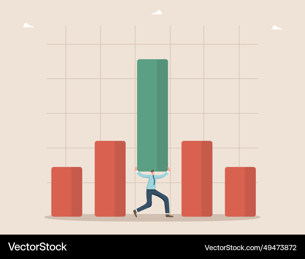 Man holds graph column Man holds graph column vector image