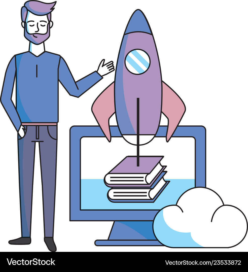 Man with computer Man with computer Vector Image