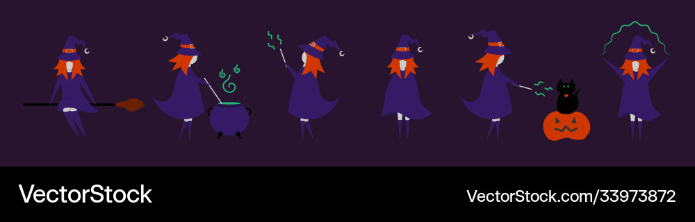 Set witch character in different pose Set witch character in different pose Vector Image