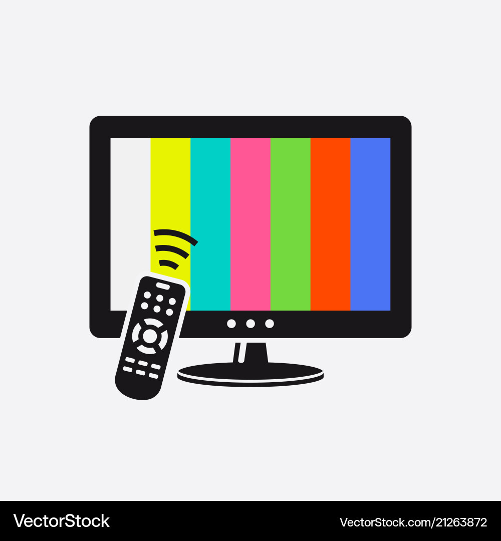 Tv and remote control icon with test pattern Tv and remote control icon with test pattern vector image