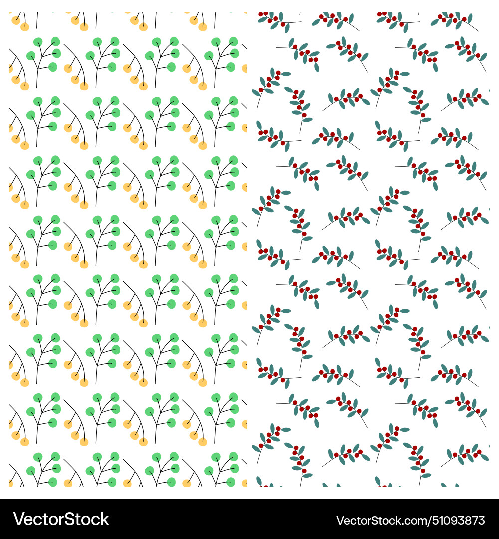 Abstract twigs and cranberry seamless patterns Abstract twigs and cranberry seamless patterns vector image