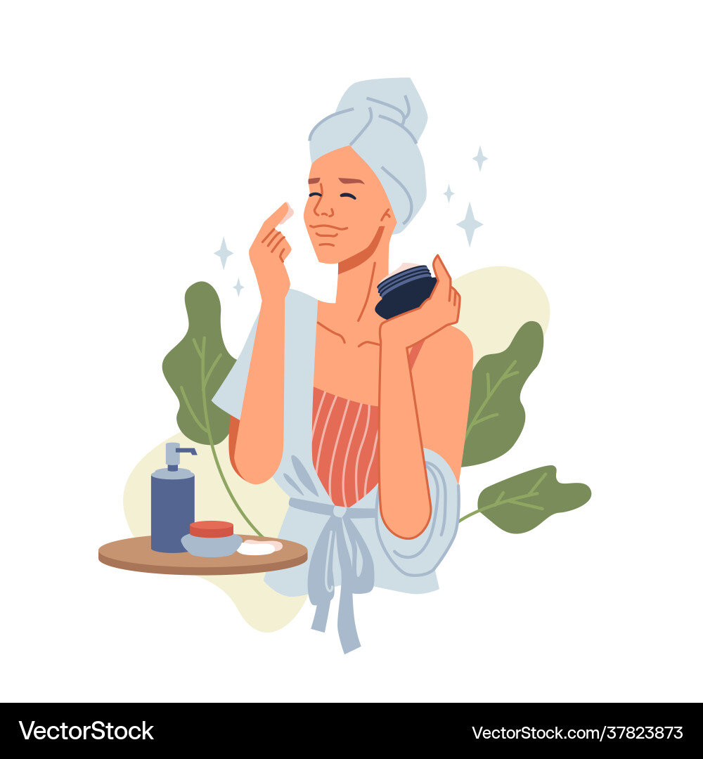 Beauty girl take care skin applying cosmetics Beauty girl take care skin applying cosmetics vector image