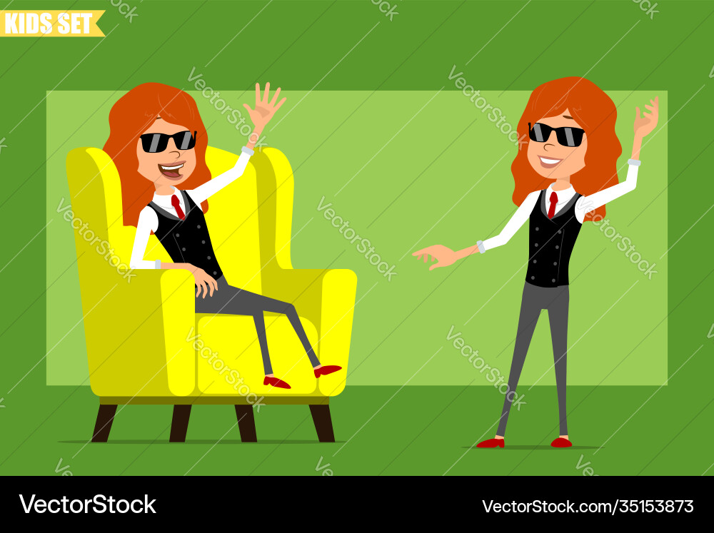 Cartoon flat redhead kid girl character set Cartoon flat redhead kid girl character set vector image