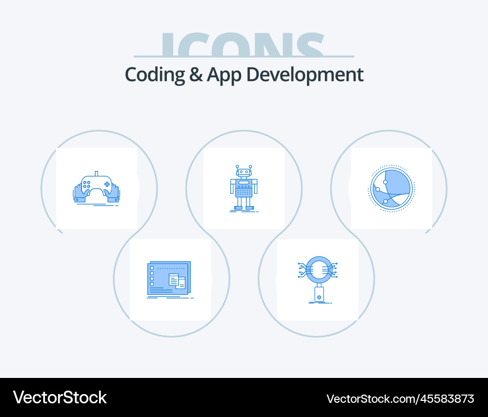 Coding and app development blue icon pack 5 vector image