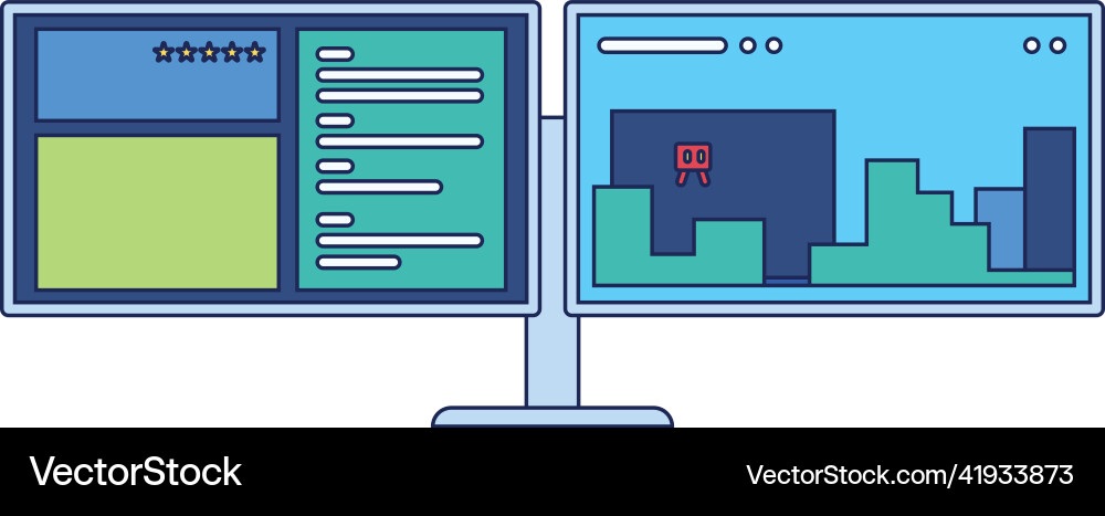 Isolated pair of computer monitors with different vector image