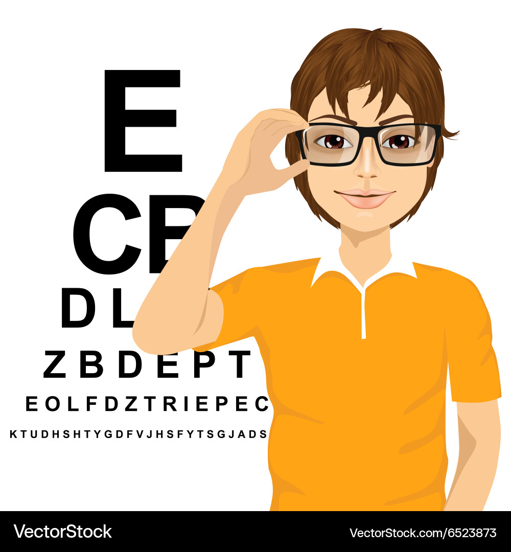 Man with glasses reading sight test characters vector image
