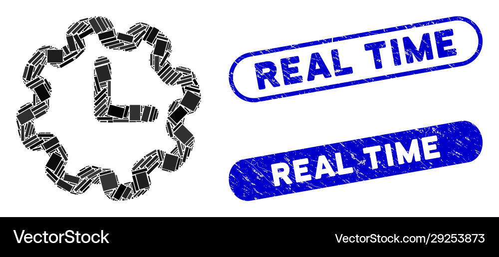 Rectangle mosaic time setup with textured real vector image