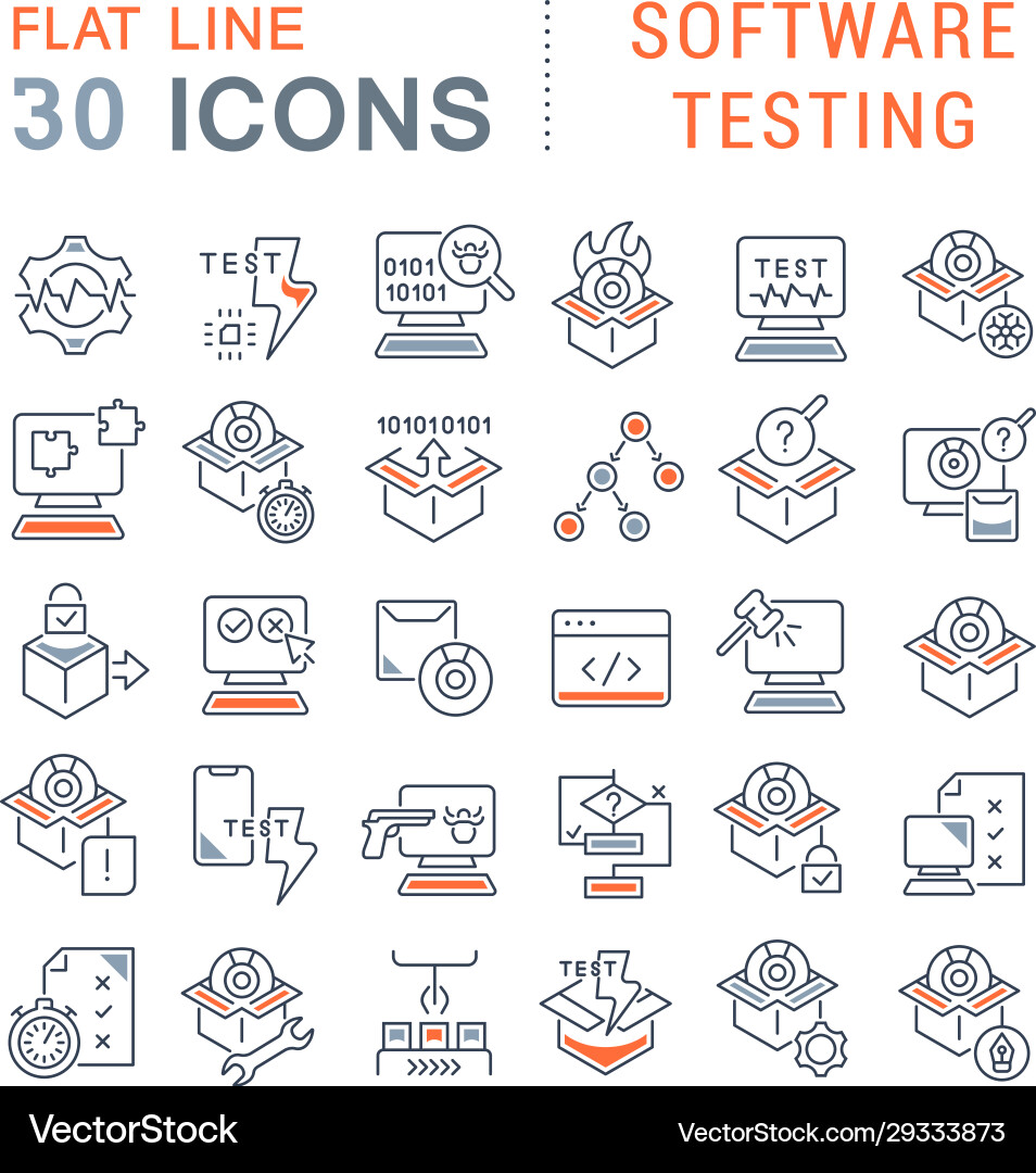 Set line icons software testing Set line icons software testing vector image
