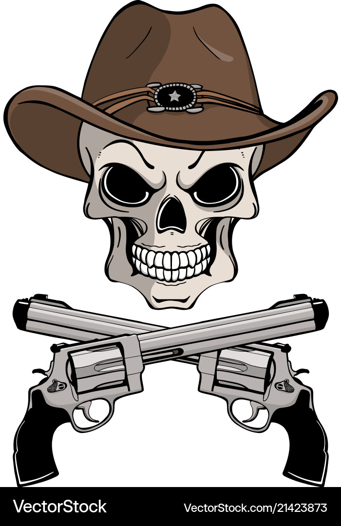 Vintage Cowboy Skull with Guns Vector Image