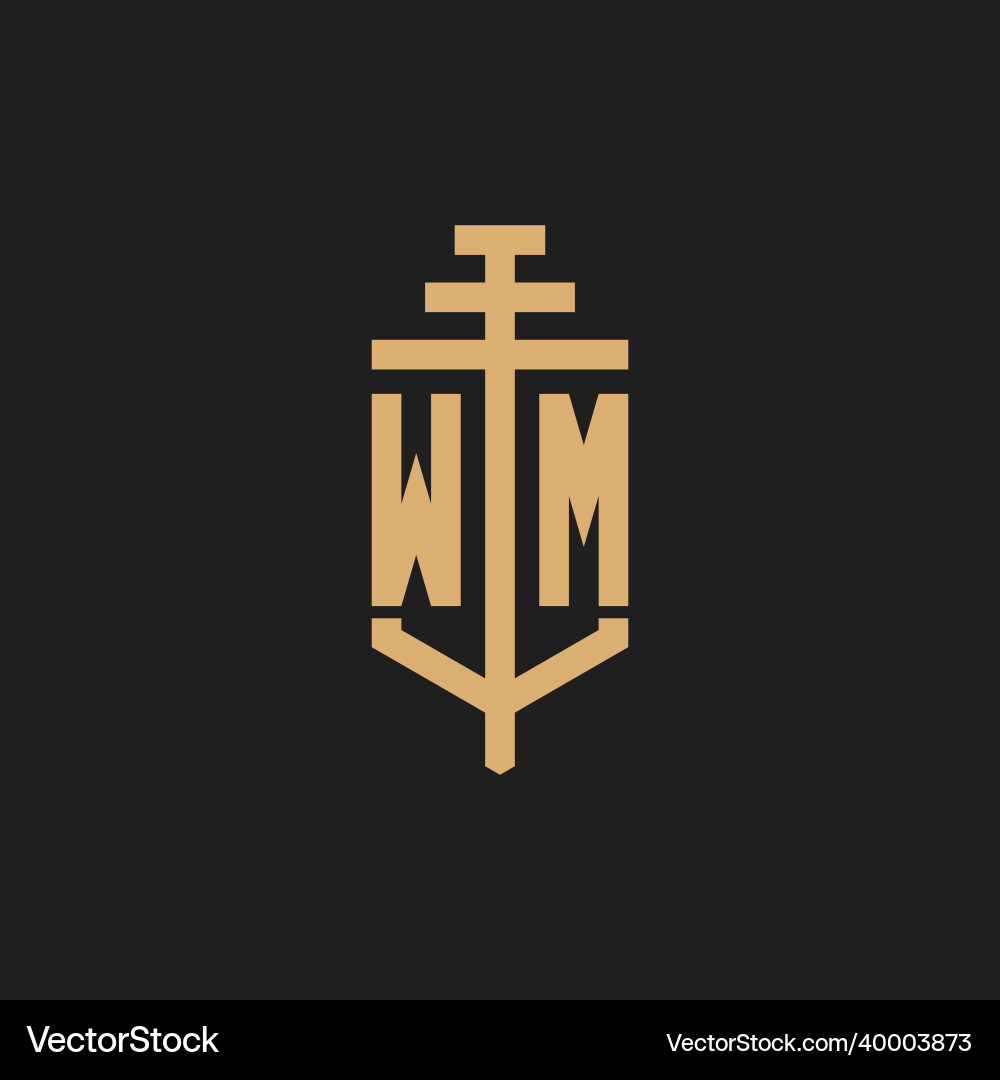 Wm initial logo monogram with pillar icon design Vector Image