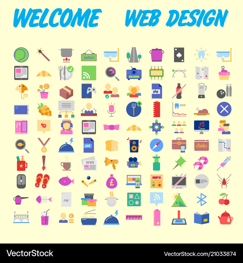 100 universal icons for web design on different Vector Image