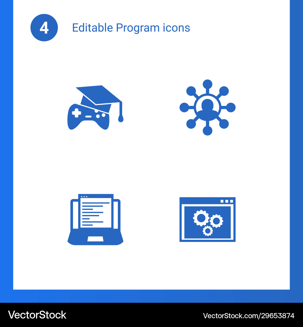 4 program filled icons set isolated 4 program filled icons set isolated vector image
