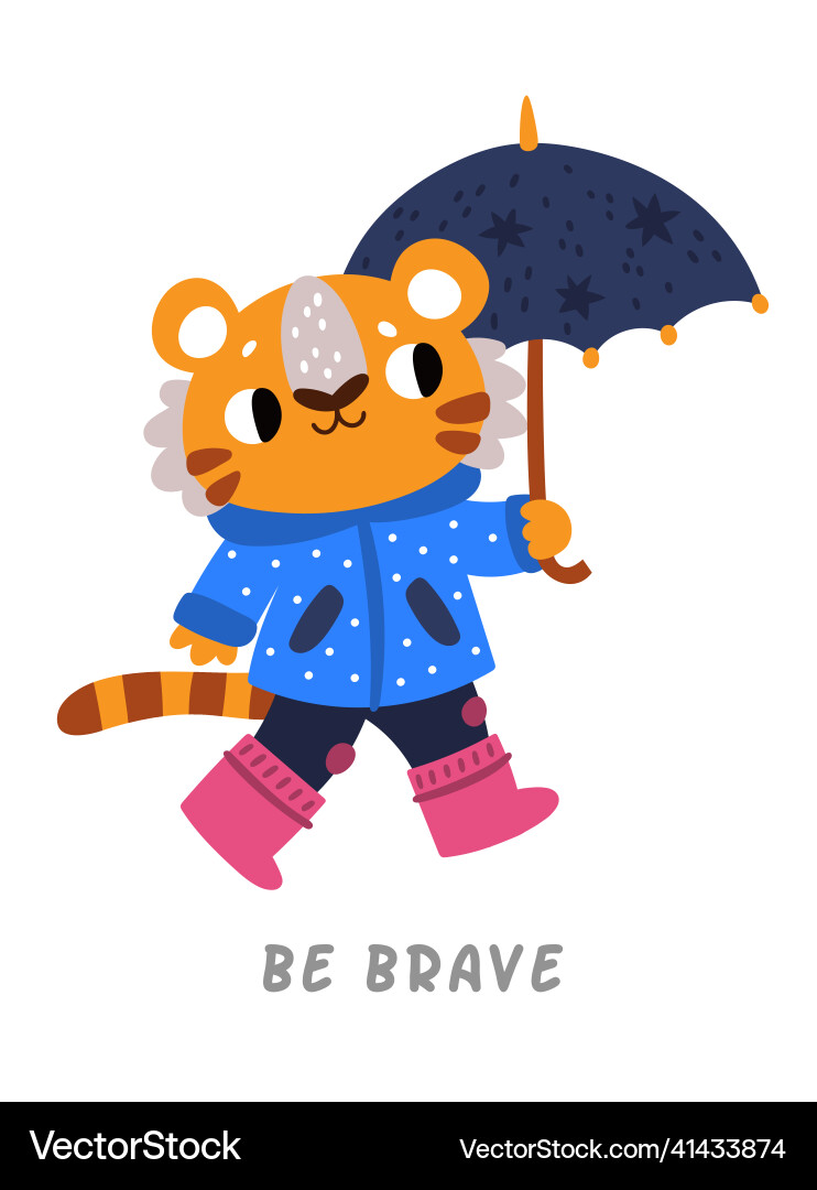 Brave Tiger mit Regenschirm süße Baby Tierkarte Brave Tiger mit Regenschirm süße Baby Tierkarte vektorbild