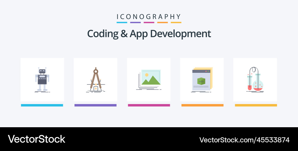 Coding and app development flat 5 icon pack vector image
