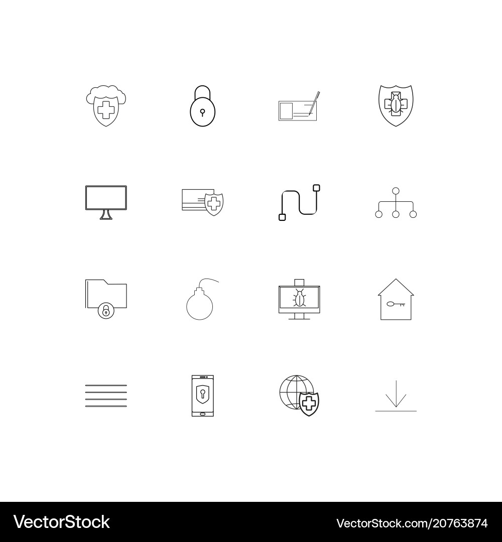 Internet security linear thin icons set outlined vector image
