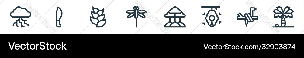 Jungle line icons linear set quality Jungle line icons linear set quality vector image