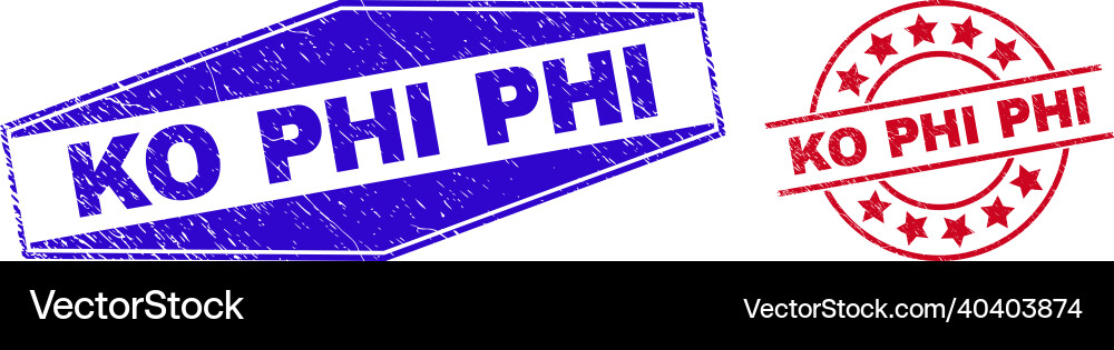Ko phi grunge badges in circle and hexagonal forms vector image