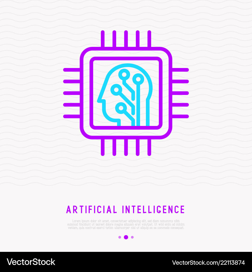 Machine learning thin line icon head in chip Vector Image