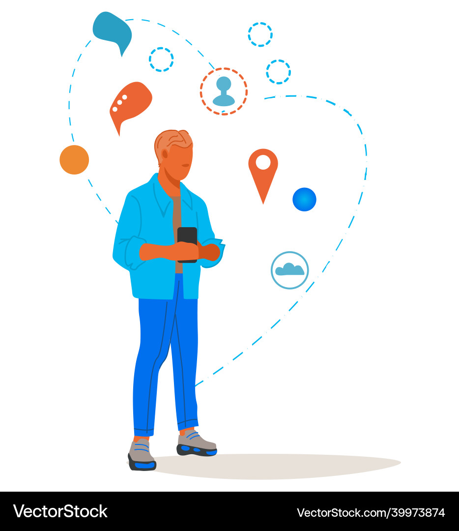 Man sending messages from on mobile phone Vector Image