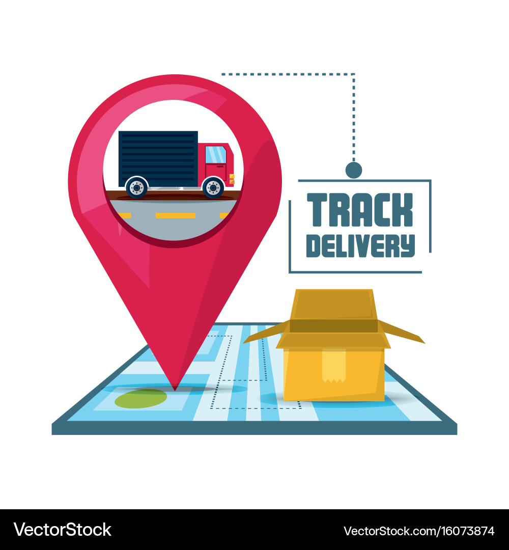 Map with ubication symbol and trunk box Vector Image