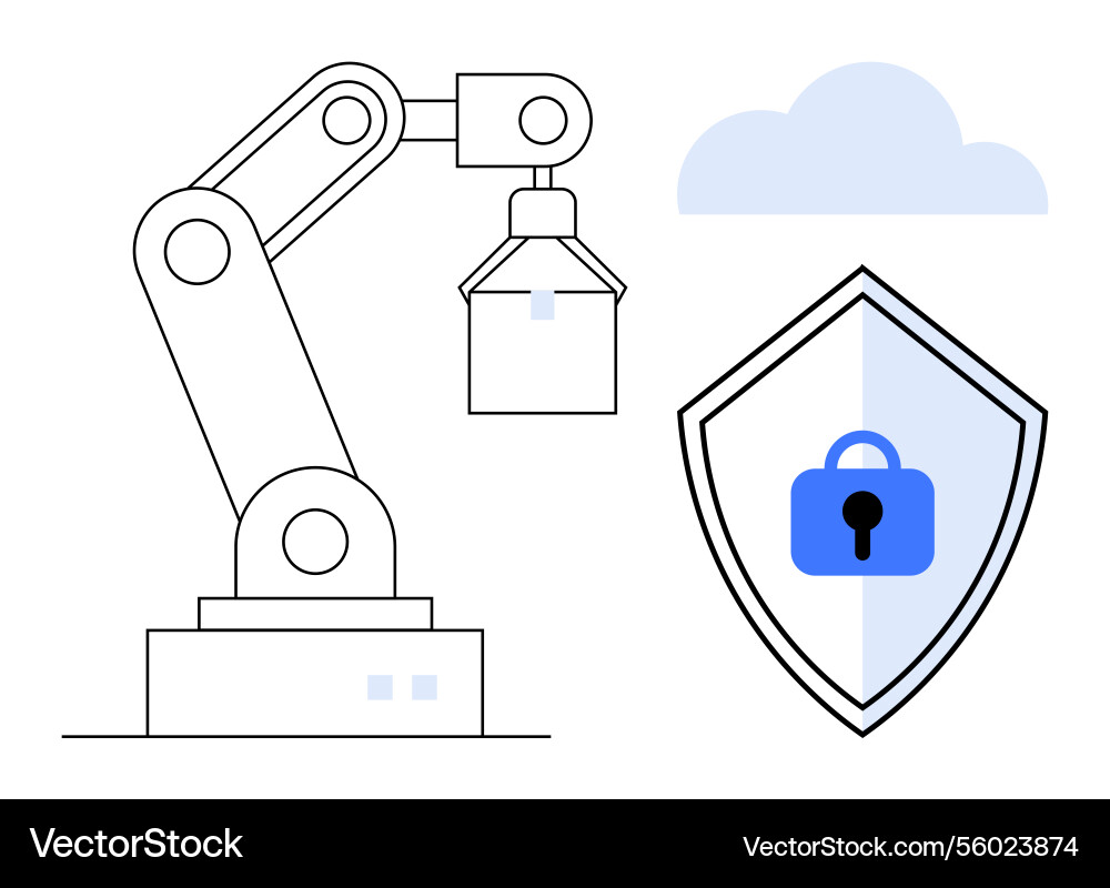 Robotic arm with security shield and cloud Robotic arm with security shield and cloud vector image