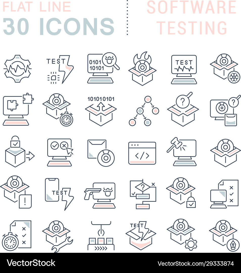 Set line icons software testing Set line icons software testing vector image