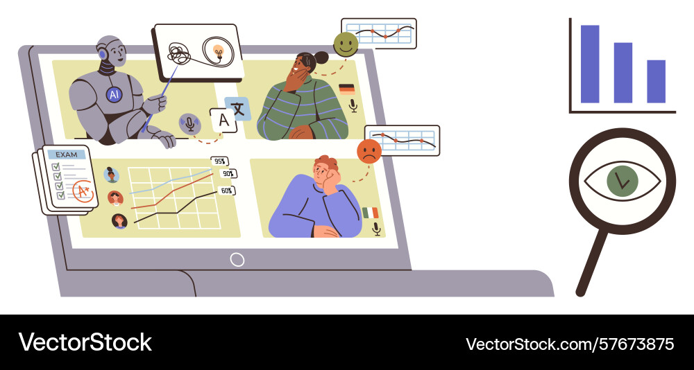 Ai-powered online learning interface with virtual Ai-powered online learning interface with virtual vector image
