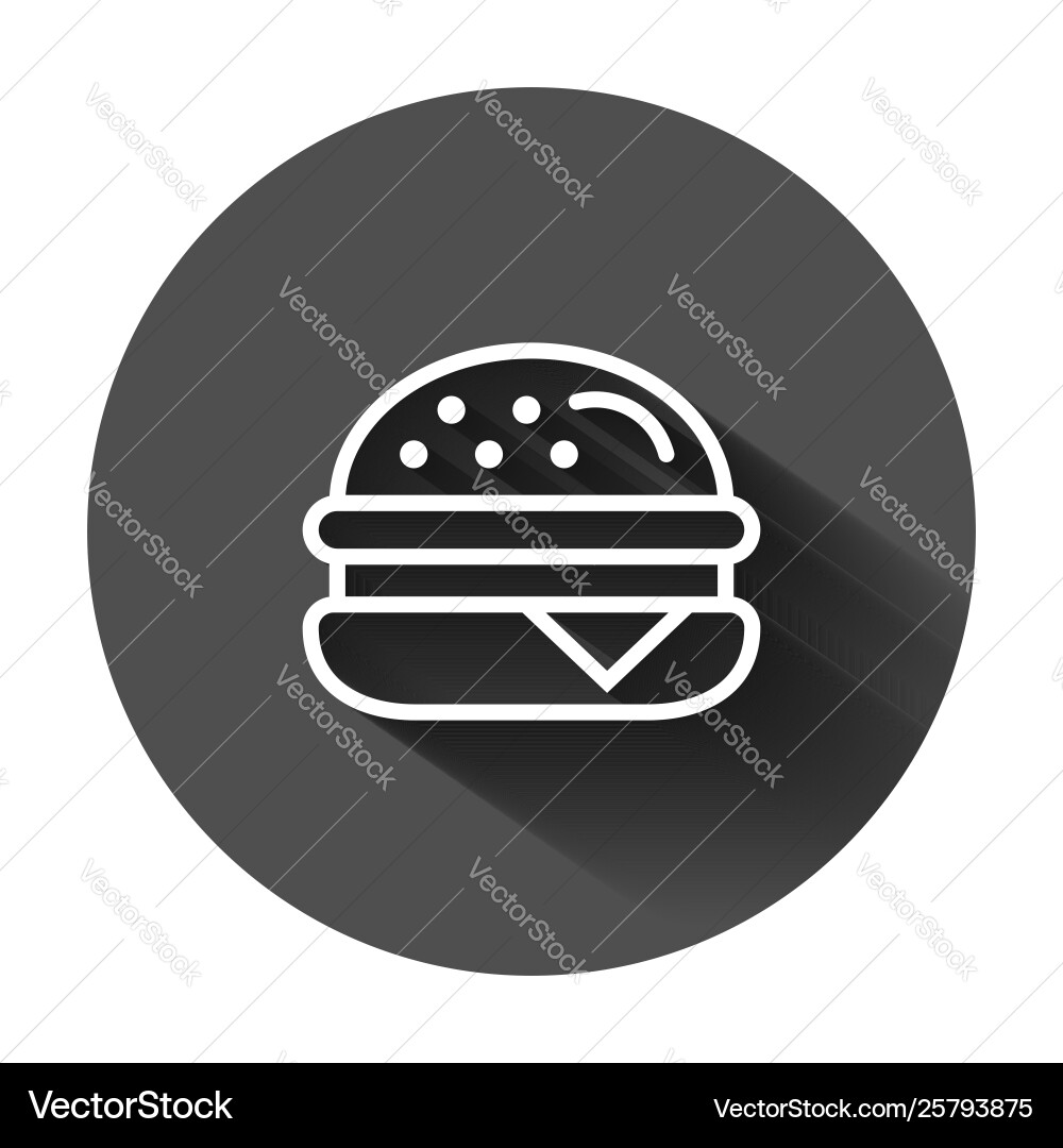 Burger sign icon in flat style hamburger on black Burger sign icon in flat style hamburger on black vector image