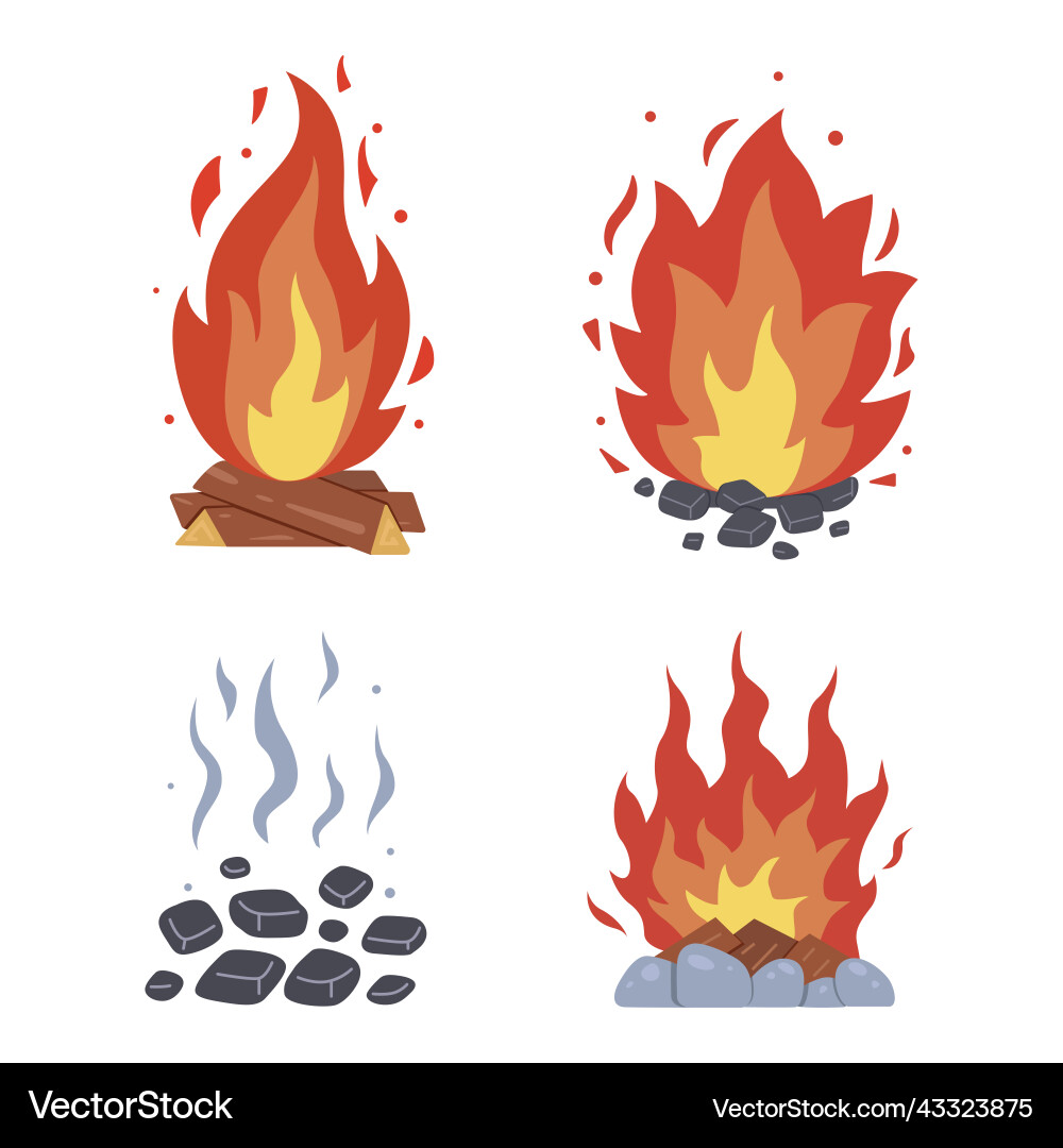 Campfire different types burning bonfire Campfire different types burning bonfire vector image