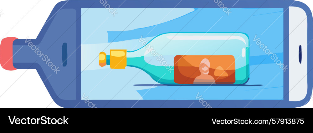 Horizontal phone displaying message in a bottle Vector Image