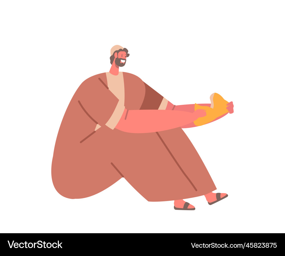 Man sits eating bread contentedly listener Vector Image
