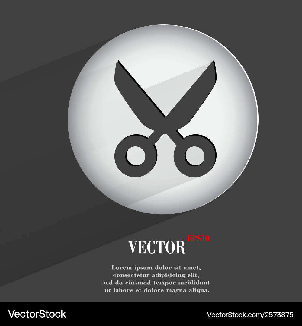 Scissors flat modern web button with long shadow vector image