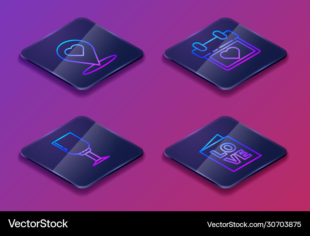Set isometric line map pointer with heart wine Set isometric line map pointer with heart wine vector image