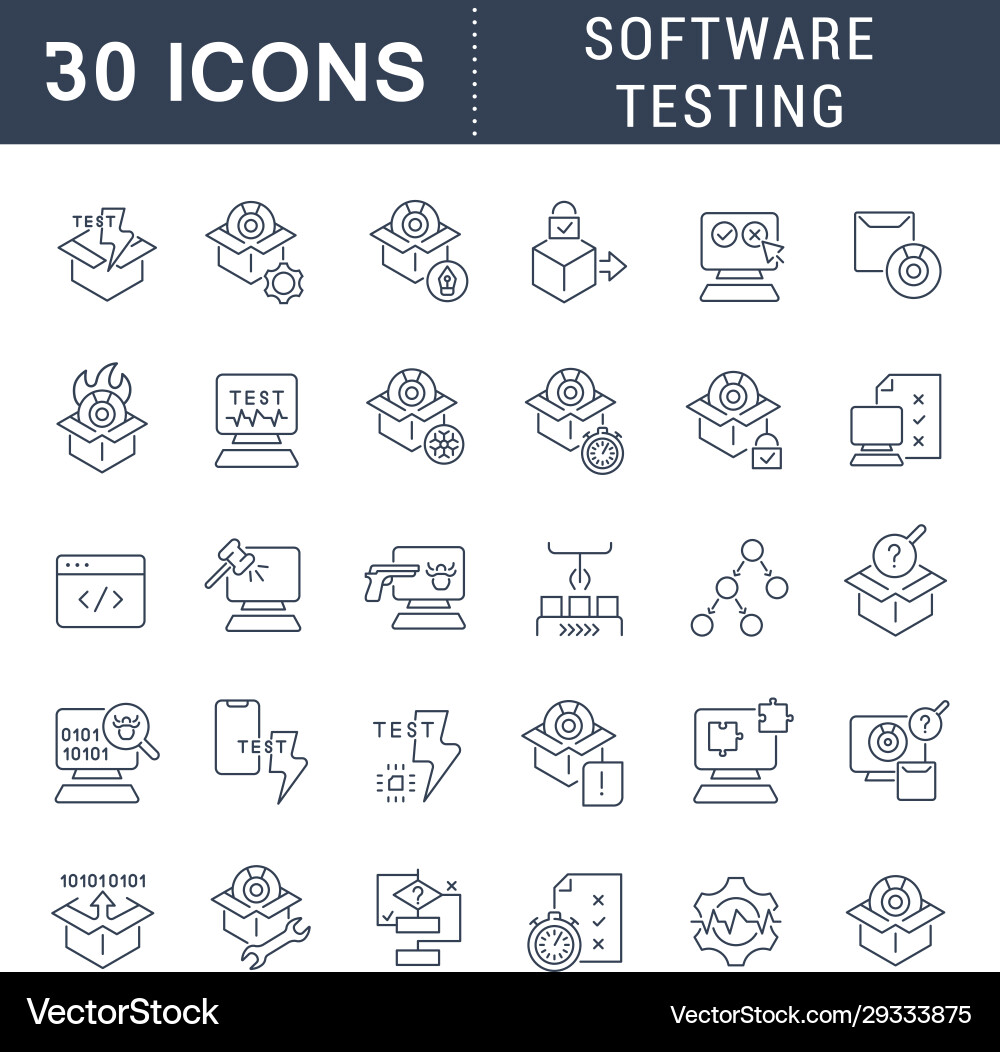 Set line icons software testing Set line icons software testing vector image