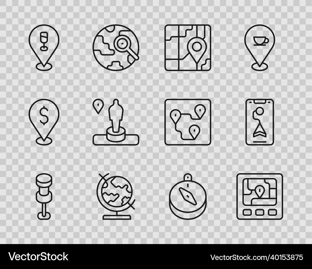 Set line push pin gps device with map city Set line push pin gps device with map city vector image