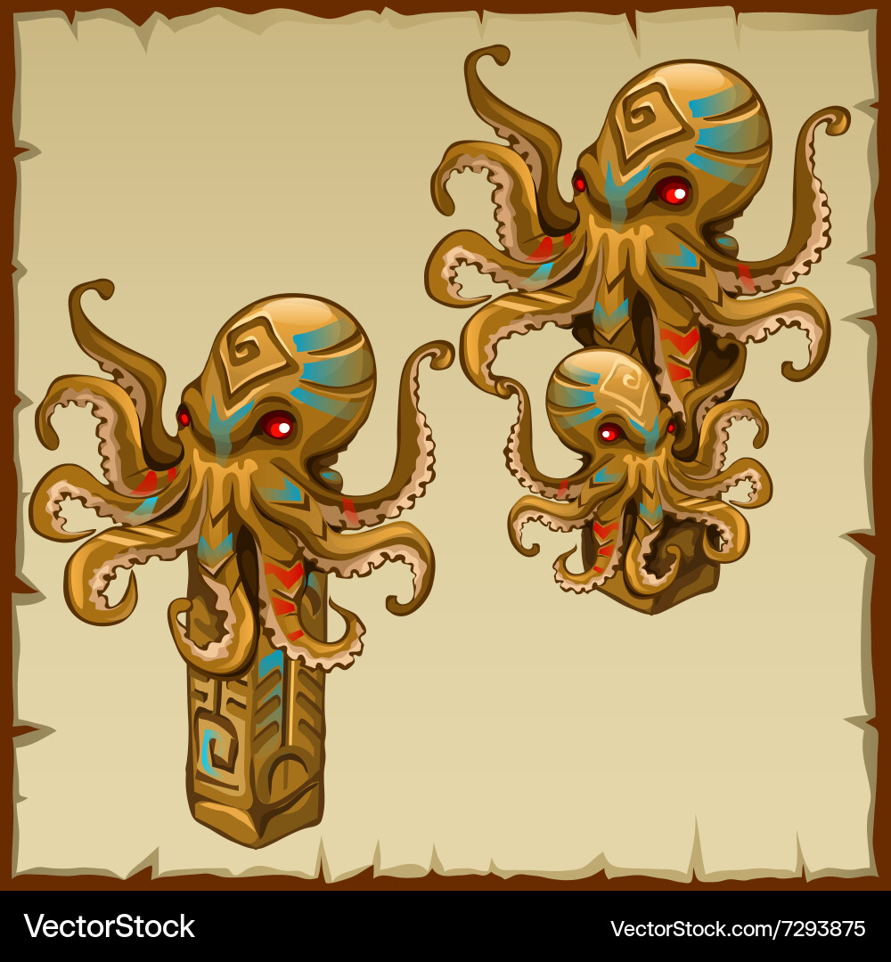 Two columns with octopus and ancient symbols Vector Image
