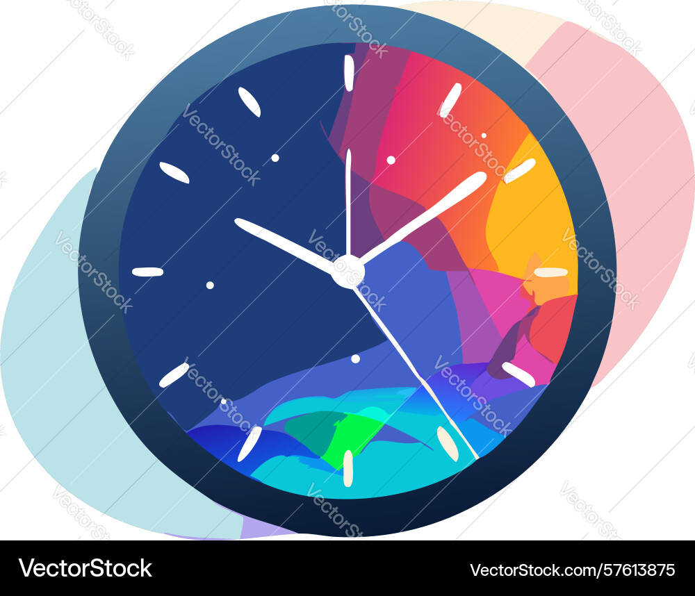Vibrant abstract clock icon with gradient swirl vector image