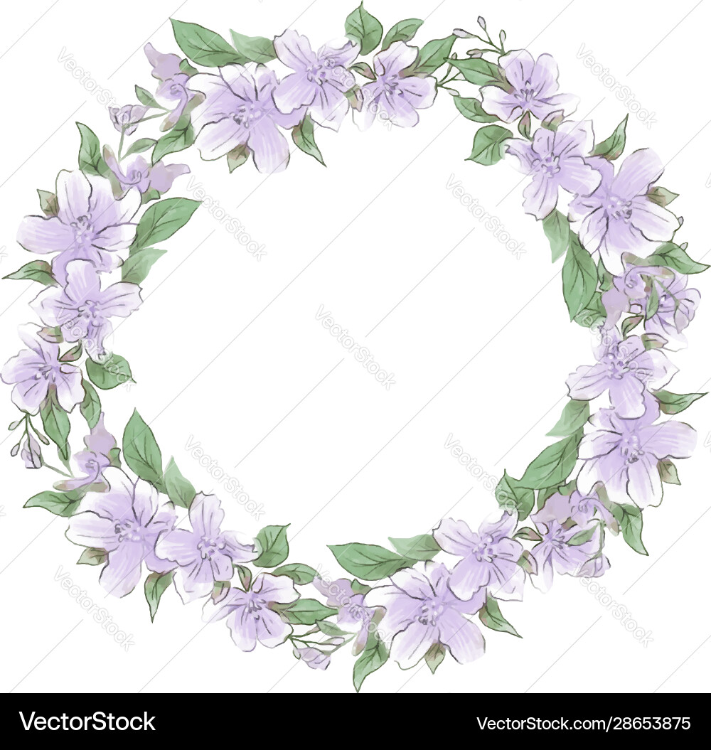 Watercolor tender wreath lilac flowers vector image