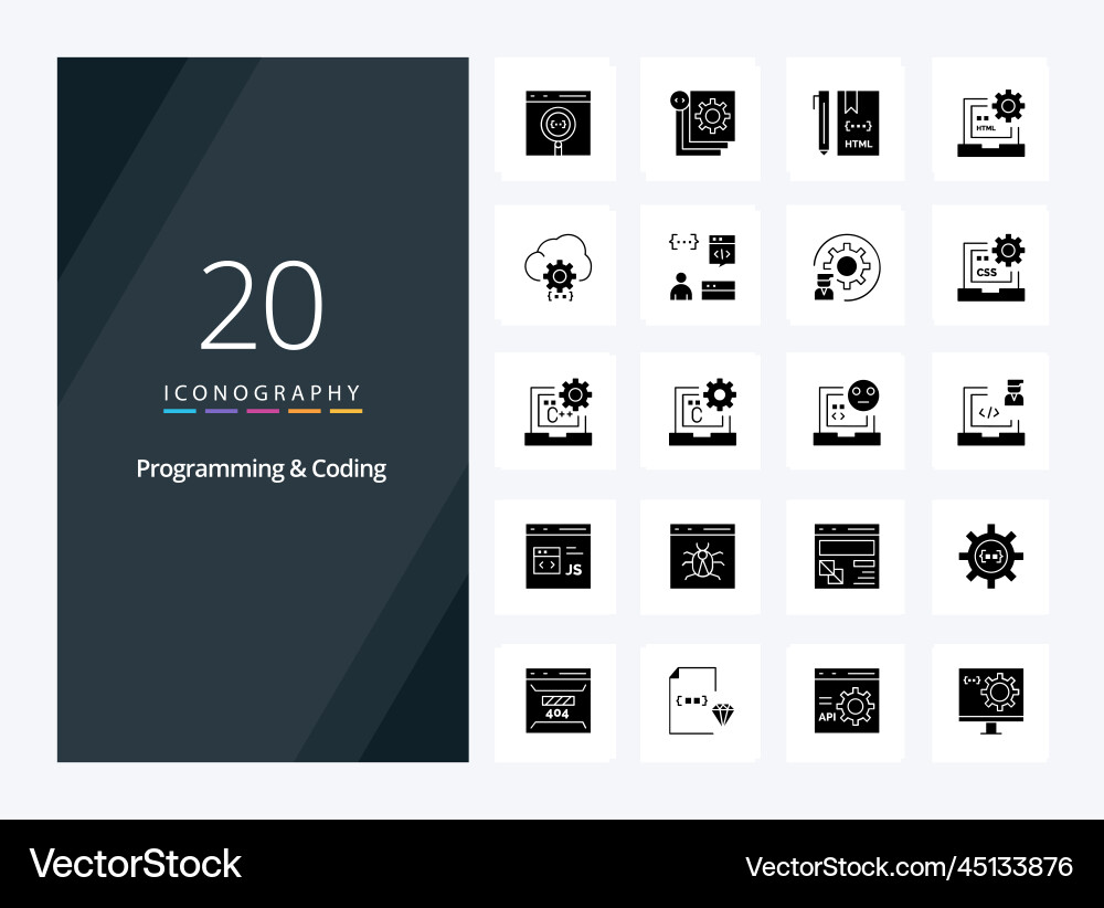 20 Programmierung und Kodierung von festem Glyphen-Symbol vektorbild