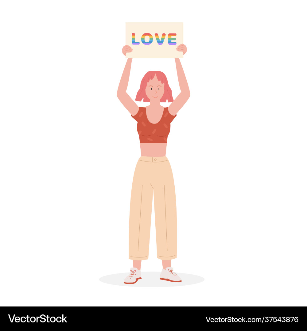 A lesbian in modern dress with pink hair at pride A lesbian in modern dress with pink hair at pride vector image