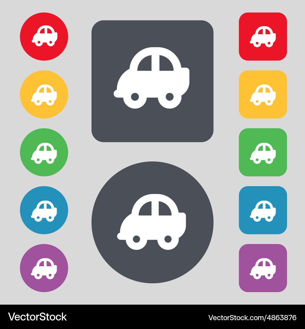 Auto icon sign a set of 12 colored buttons flat vector image