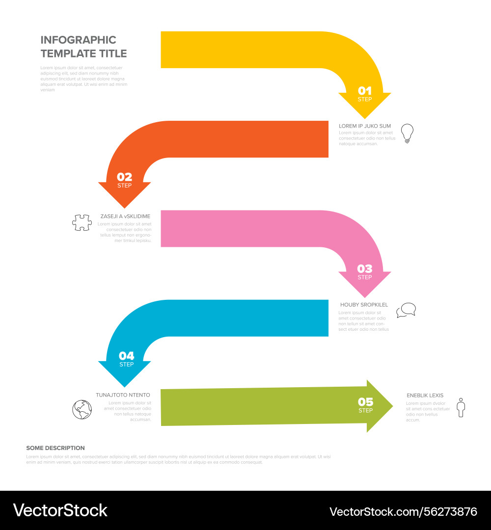 Bunte fünfstufige Pfeil Infografikschablone Bunte fünfstufige Pfeil Infografikschablone vektorbild
