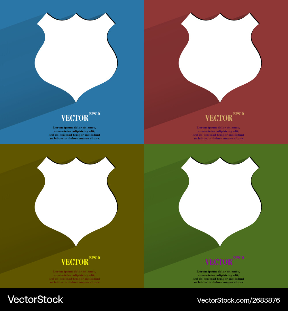 Color set shield flat modern web button with long vector image