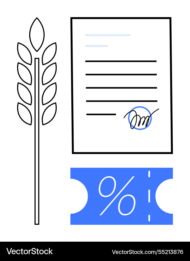 Contract signing with percentage icon and wheat Contract signing with percentage icon and wheat Vector Image
