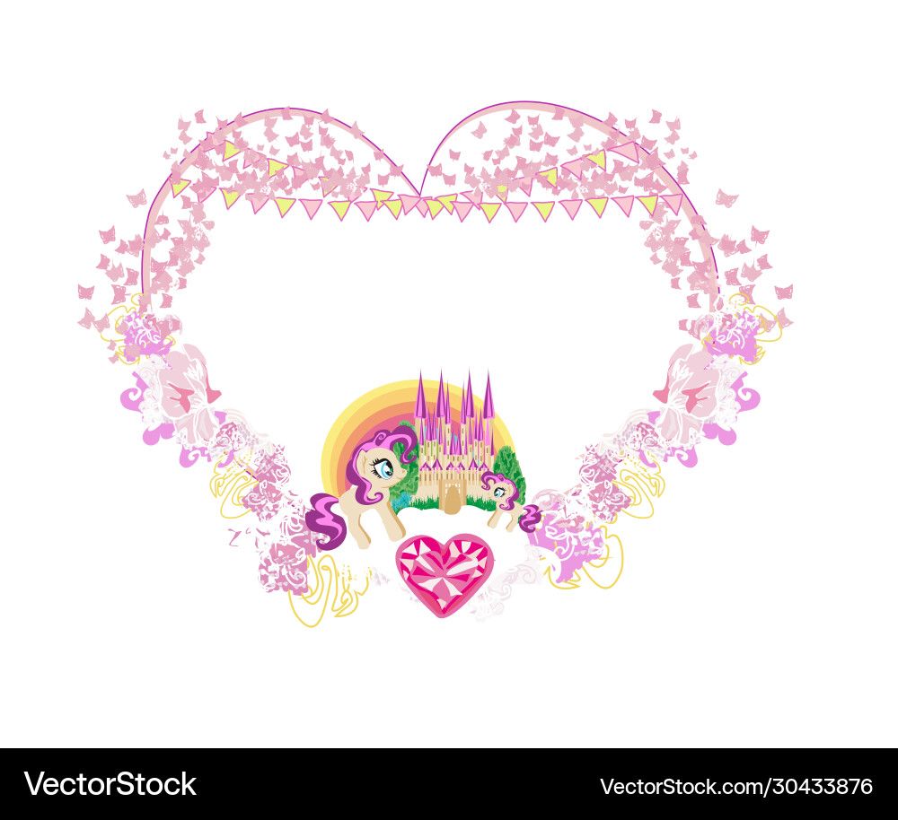 Cute unicorns and fairy-tale princess castle frame Cute unicorns and fairy-tale princess castle frame vector image
