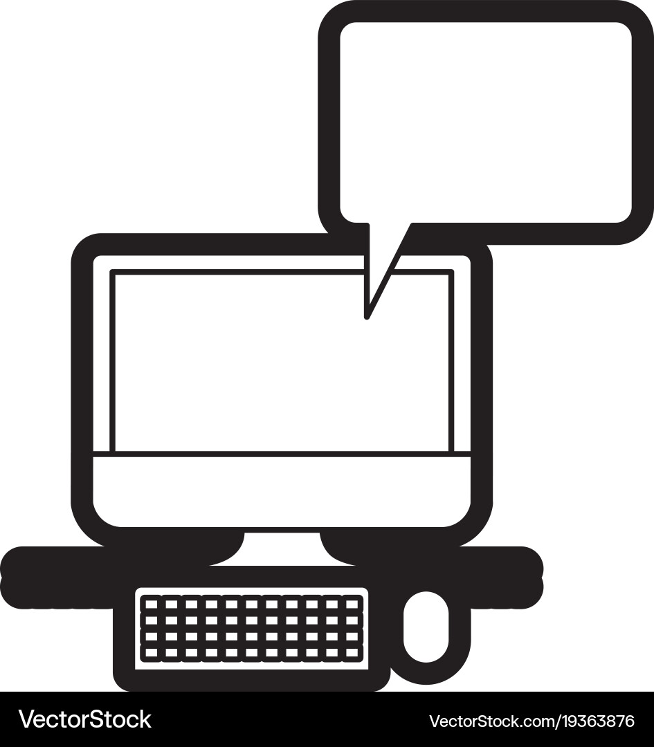 Desktop computer with bubble dialogue in black vector image