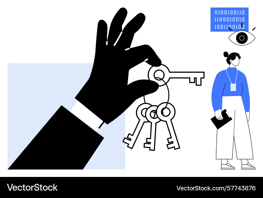 Hand holding keys with binary code and person Hand holding keys with binary code and person vector image
