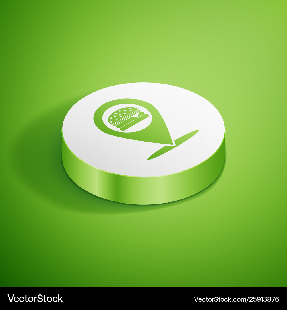 Isometric map pointer with fast food burger icon Vector Image