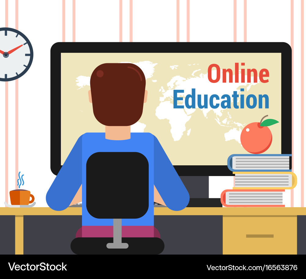 Man with computer and getting education online Vector Image