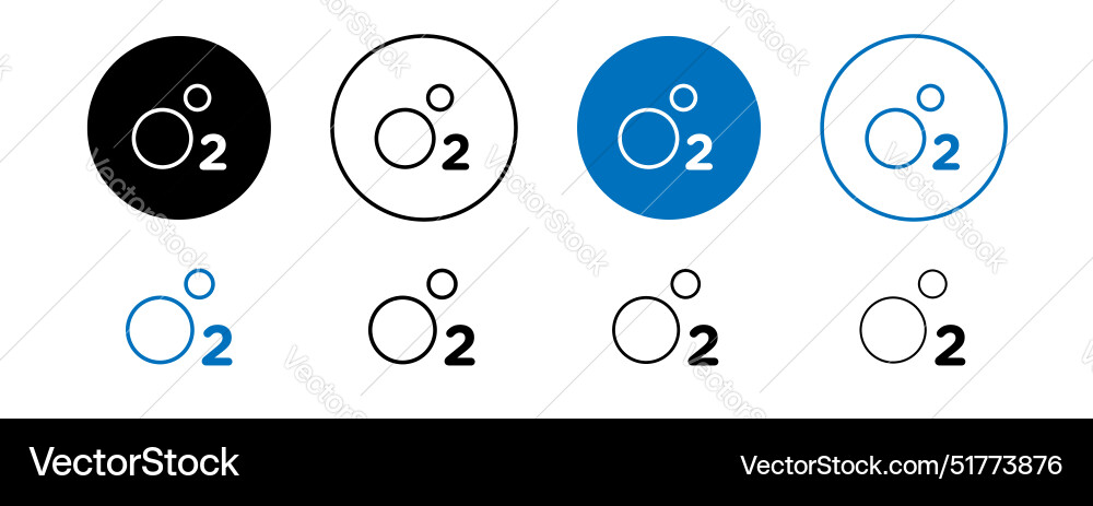Oxygen o2 icon set black filled and outlined style Oxygen o2 icon set black filled and outlined style vector image